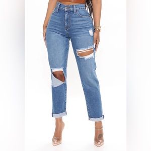 Hometown Cutie Destroyed Mom Jeans - Medium Blue Wash